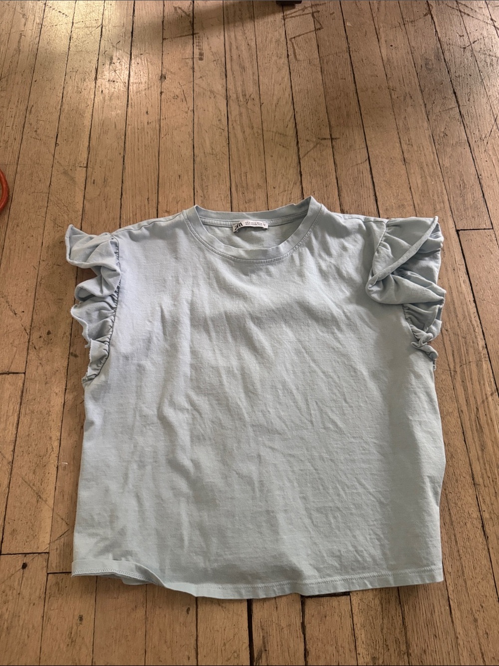 Zara Light Blue Ruffle Sleeve Tee